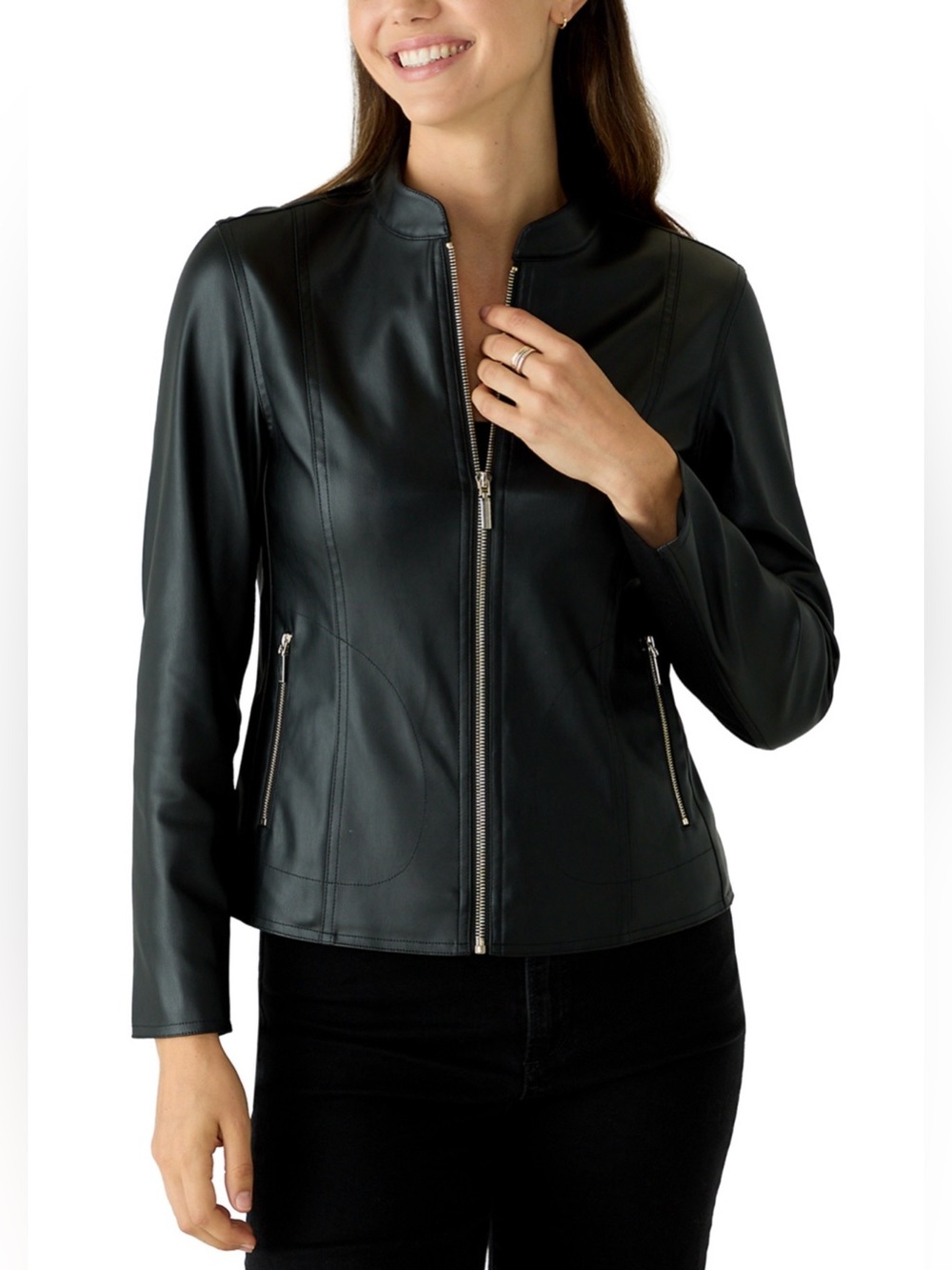 Philosophy Black Faux Leather Zip-Front Jacket
